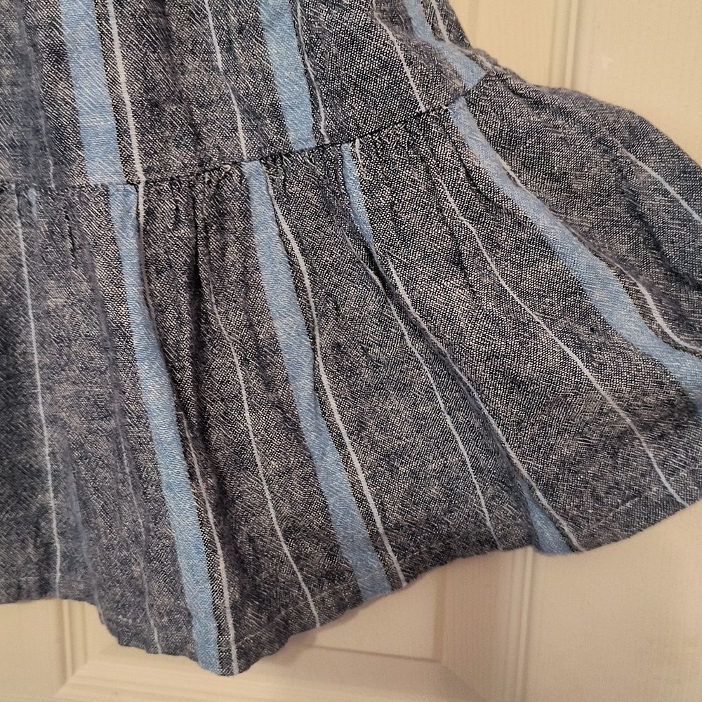 Indigo Rein Smocked Waist Blue Striped Tiered A Line Skirt Size S Linen Blend - Picture 4 of 6